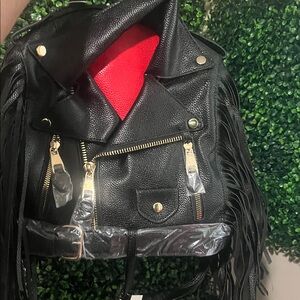 Black Leather Fringe Backpack
